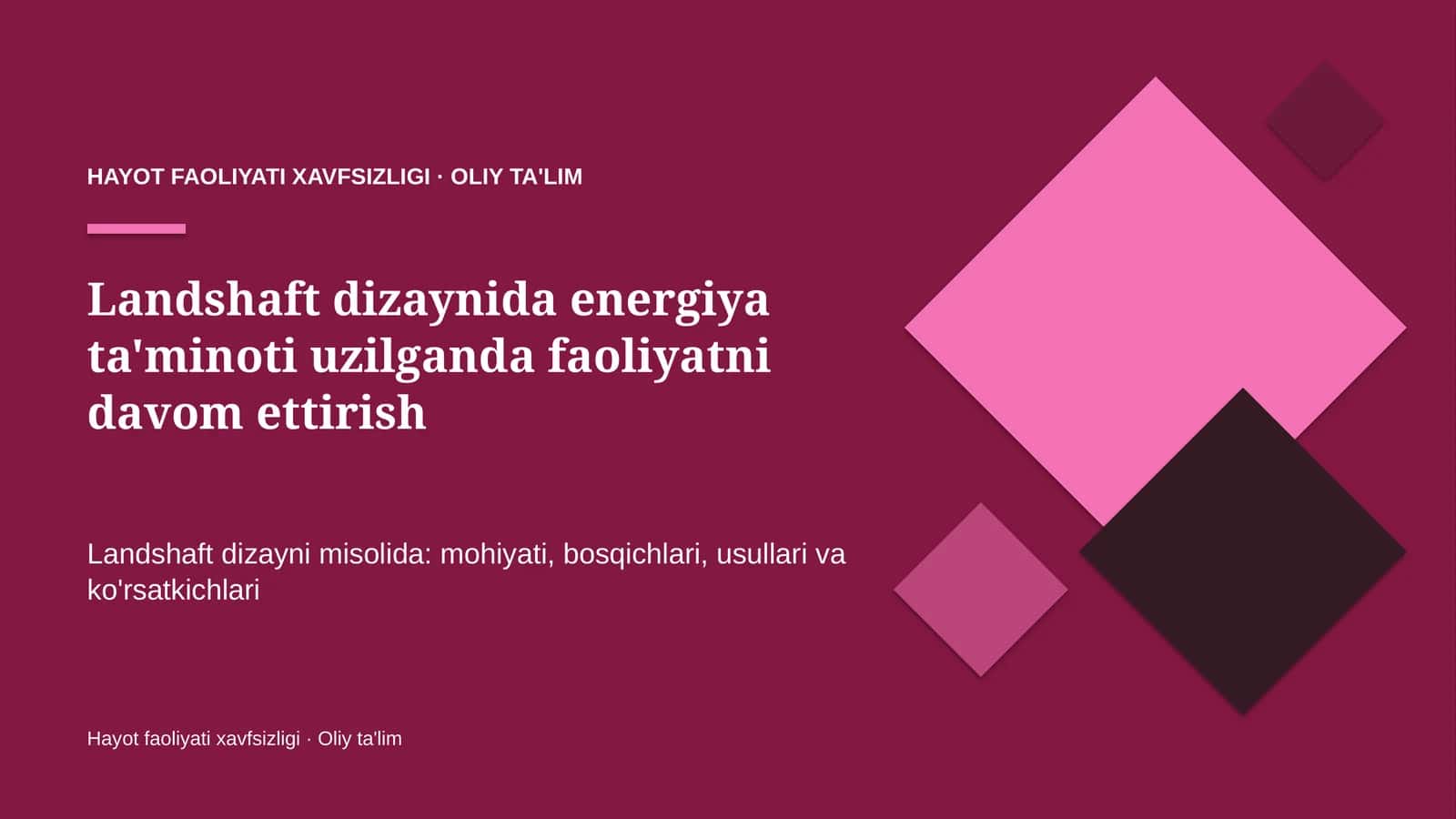 Landshaft dizaynida energiya ta'minoti uzilganda faoliyatni davom ettirish 1