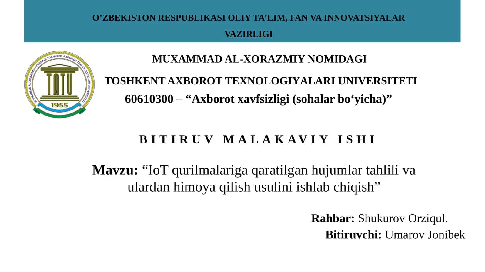 IOT qurilmalariga qaratilgan hujumlar tahlili va ulardan himoya qilish usulini ishlab chiqish 1
