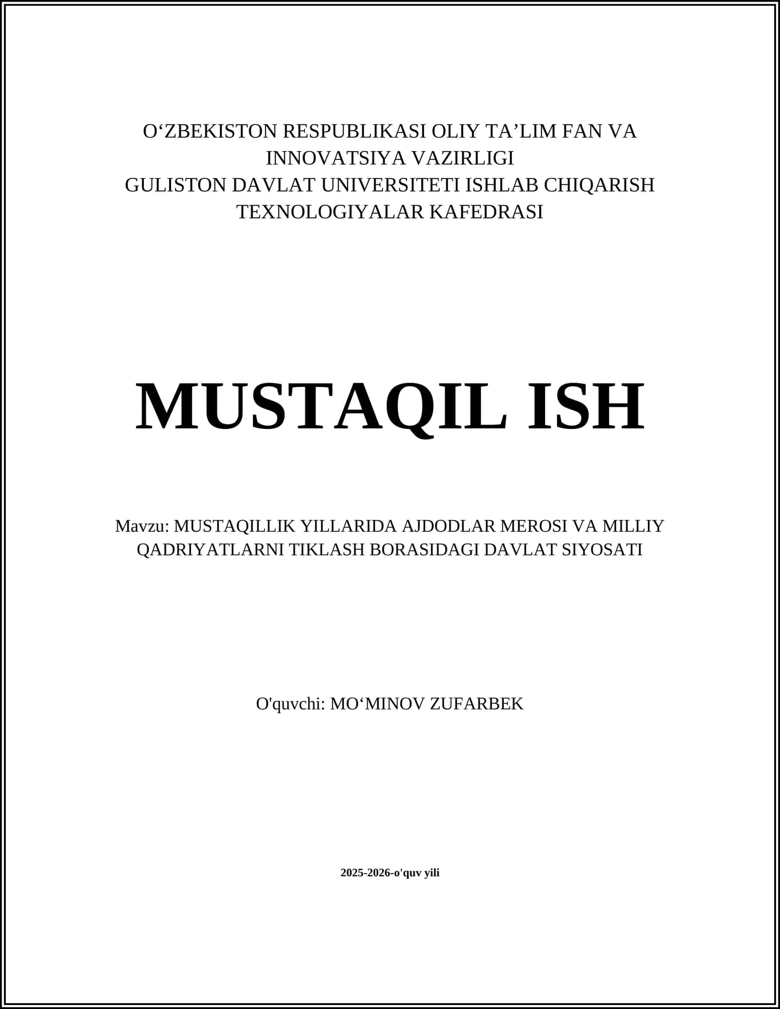 MUSTAQILLIK YILLARIDA AJDODLAR MEROSI VA MILLIY QADRIYATLARNI TIKLASH BORASIDAGI DAVLAT SIYOSATI 1
