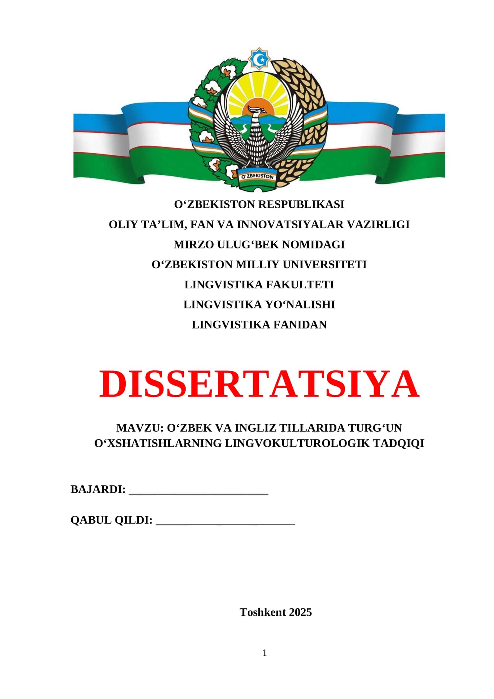 O‘ZBEK VA INGLIZ TILLARIDA TURG‘UN O‘XSHATISHLARNING LINGVOKULTUROLOGIK TADQIQI 1