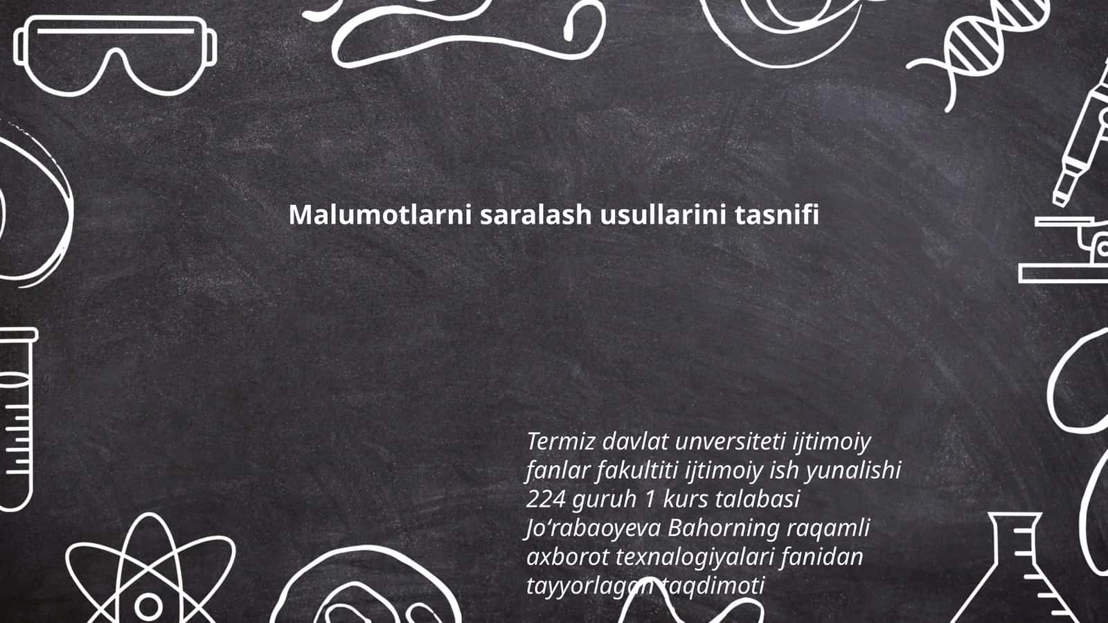 Malumotlarni saralash usullarini tasnifi 1
