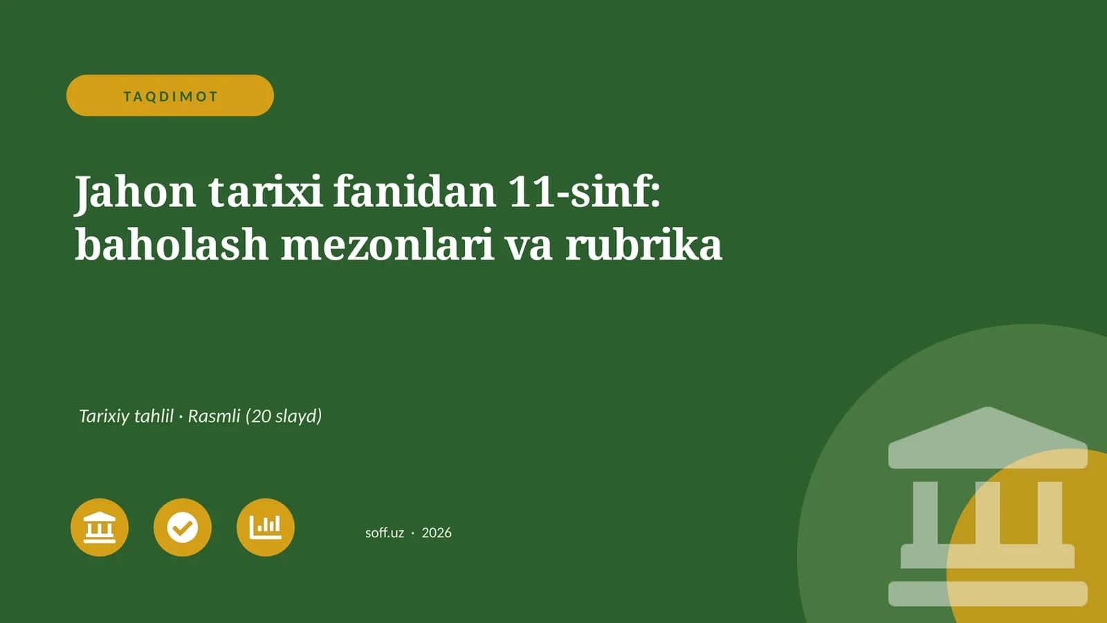 Jahon tarixi fanidan 11-sinf: baholash mezonlari va rubrika 1