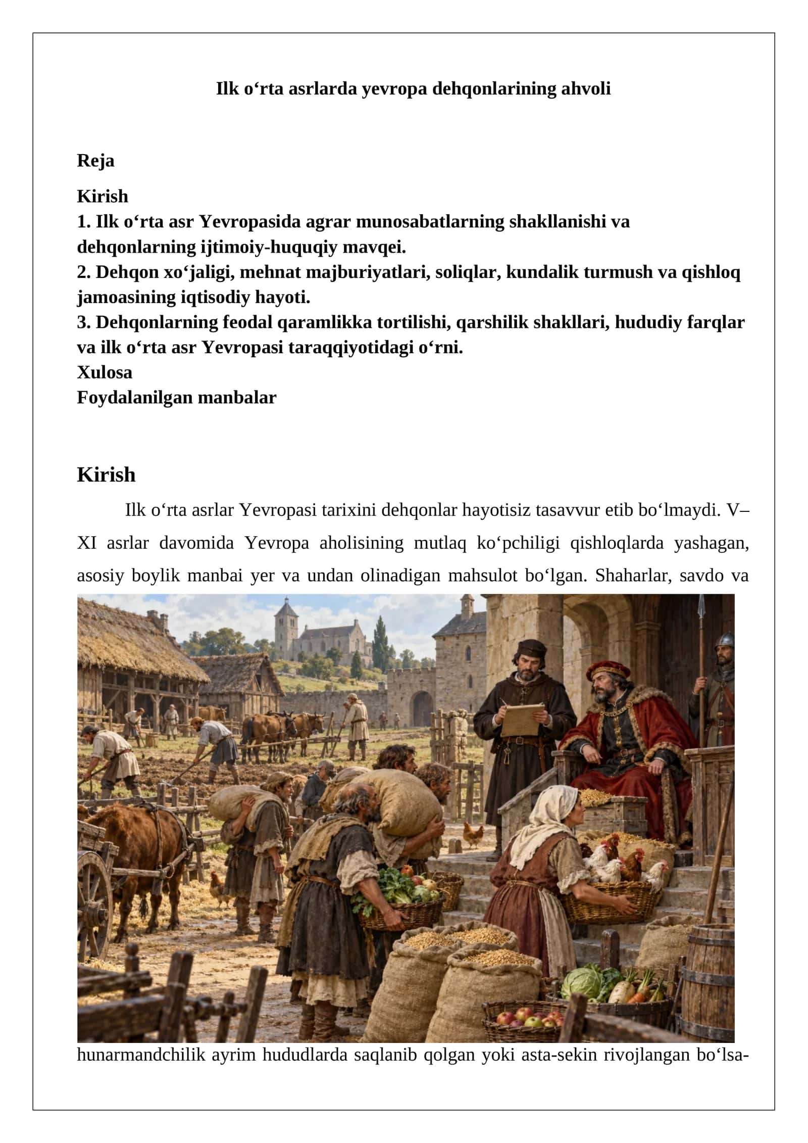 Ilk o‘rta asrlarda yevropa dehqonlarining ahvoli 1