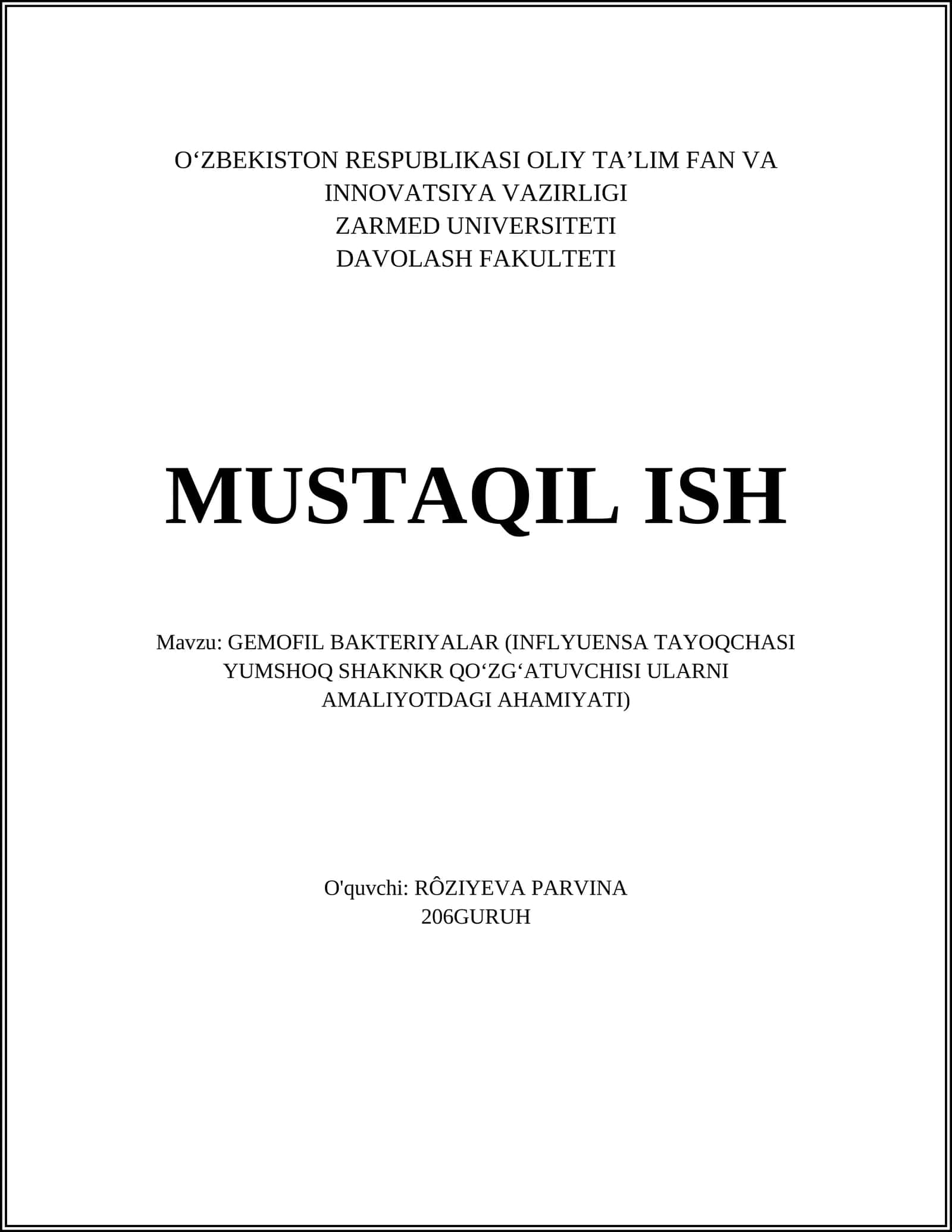 Gemofil Bakteriyalar (Influyenza Tayoqchasi Yumshoq Shang'r Qo'zg'atuvchisi Ularni Amaliyotdagi Ahamiyati) 1