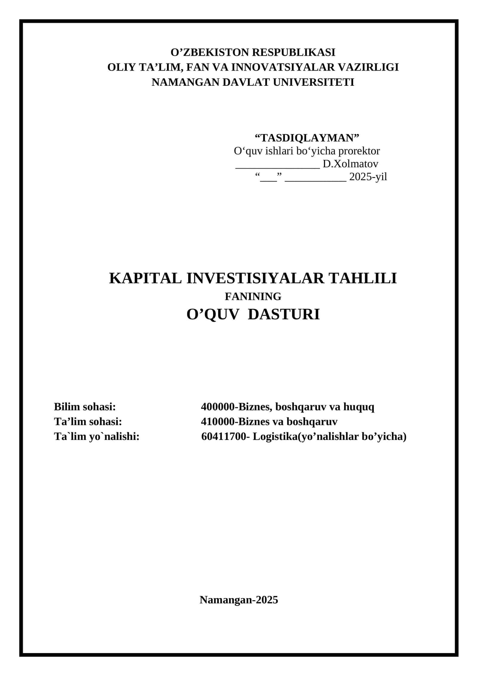 Kapital investitsiyalar tahlili 1