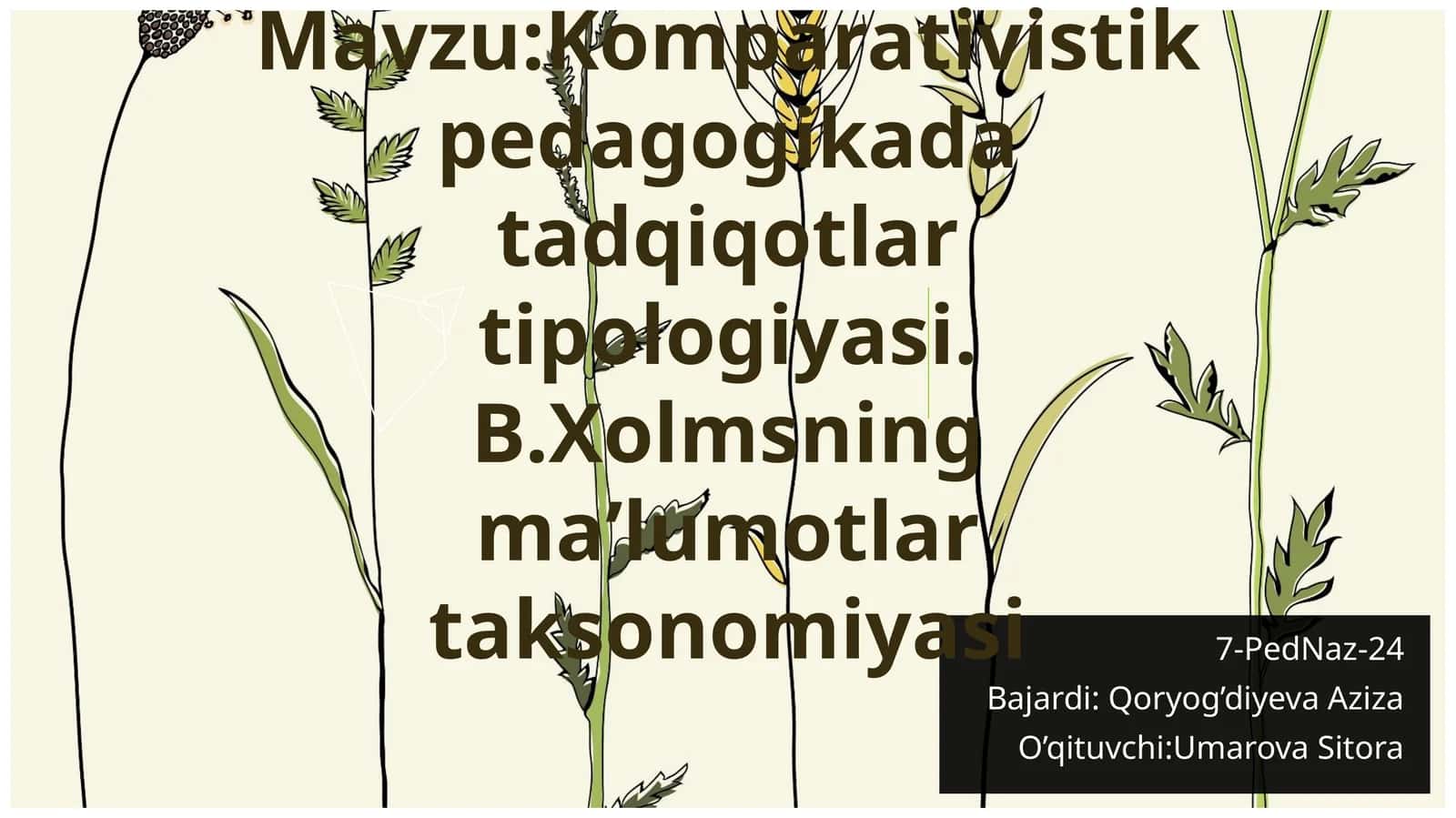 Komparativistikpedagogikadatadqiqotlartipologiyasi.B.Xolmsningmaʼlumotlartaksonomiyasi 1