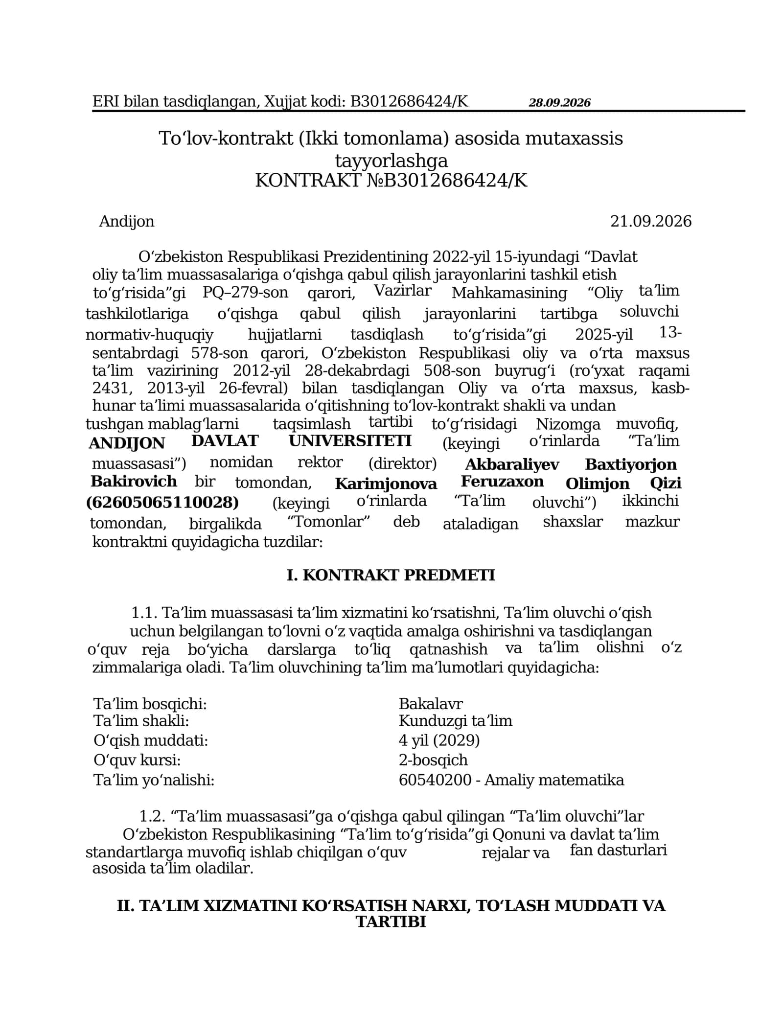 Ta'lim muassasi to’lov-kontrakt shakli va mablag‘larni taqsimlash 1