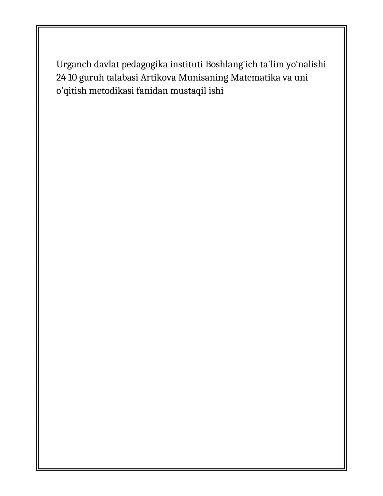 GRAFIK KO'RINISHDAGI OB'EKTLAR USTIDA ISHLASH. SODDA GRAFIKLAR, DIAGRAMMALAR, JADVALLAR 1