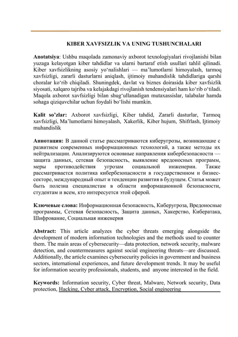 KIBER XAVFSIZLIK VA UNING TUSHUNCHALARI 1