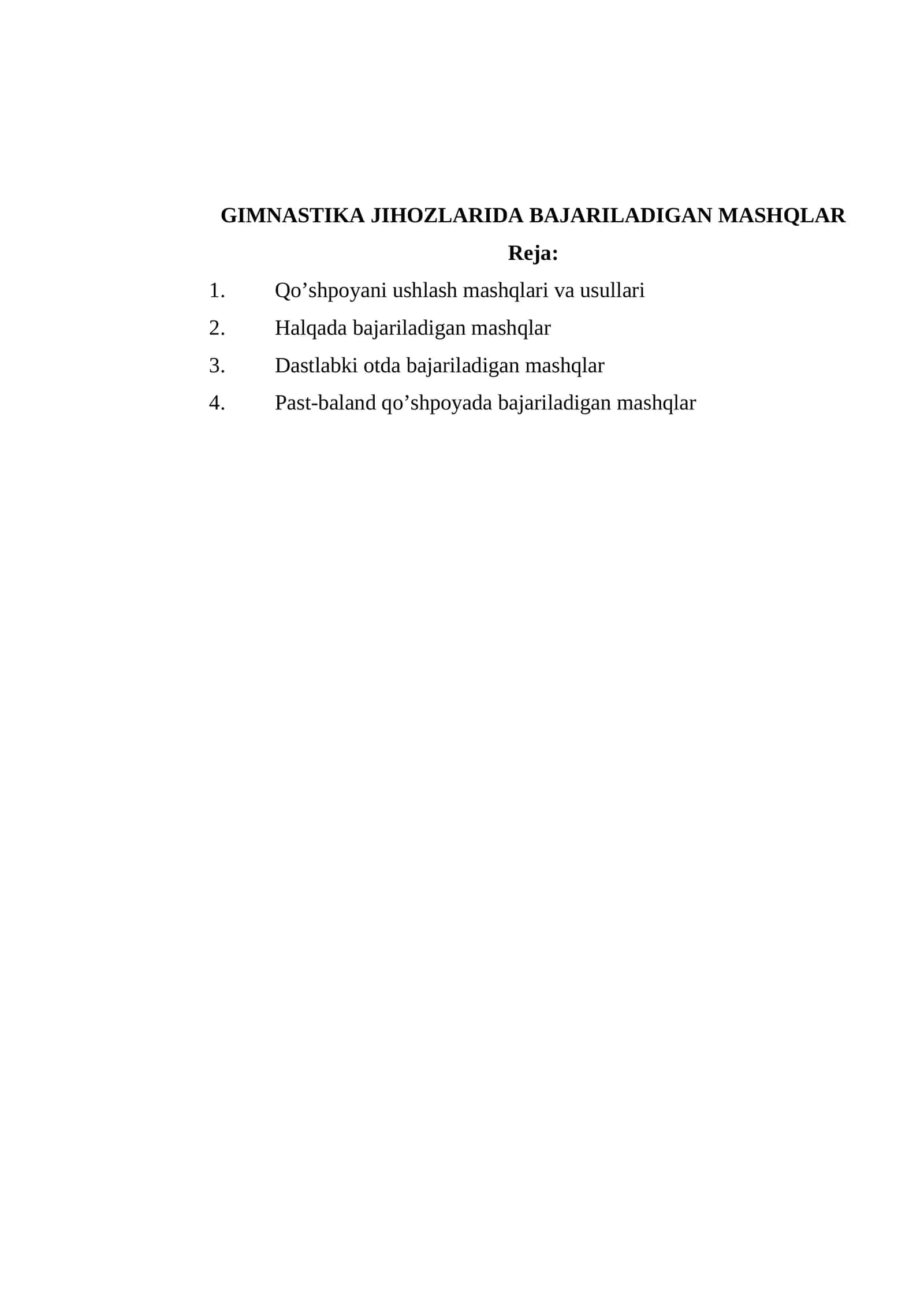 GIMNASTIKA JIHOZLARIDA BAJARILADIGAN MASHQLAR 1