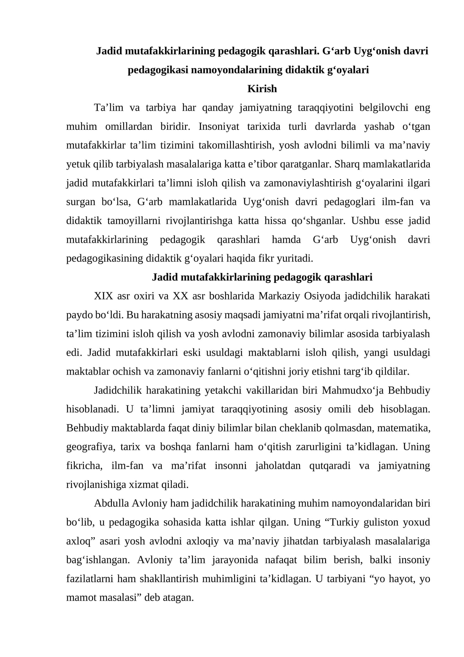 Jadid mutafakkirlarining pedagogik qarashlari 1