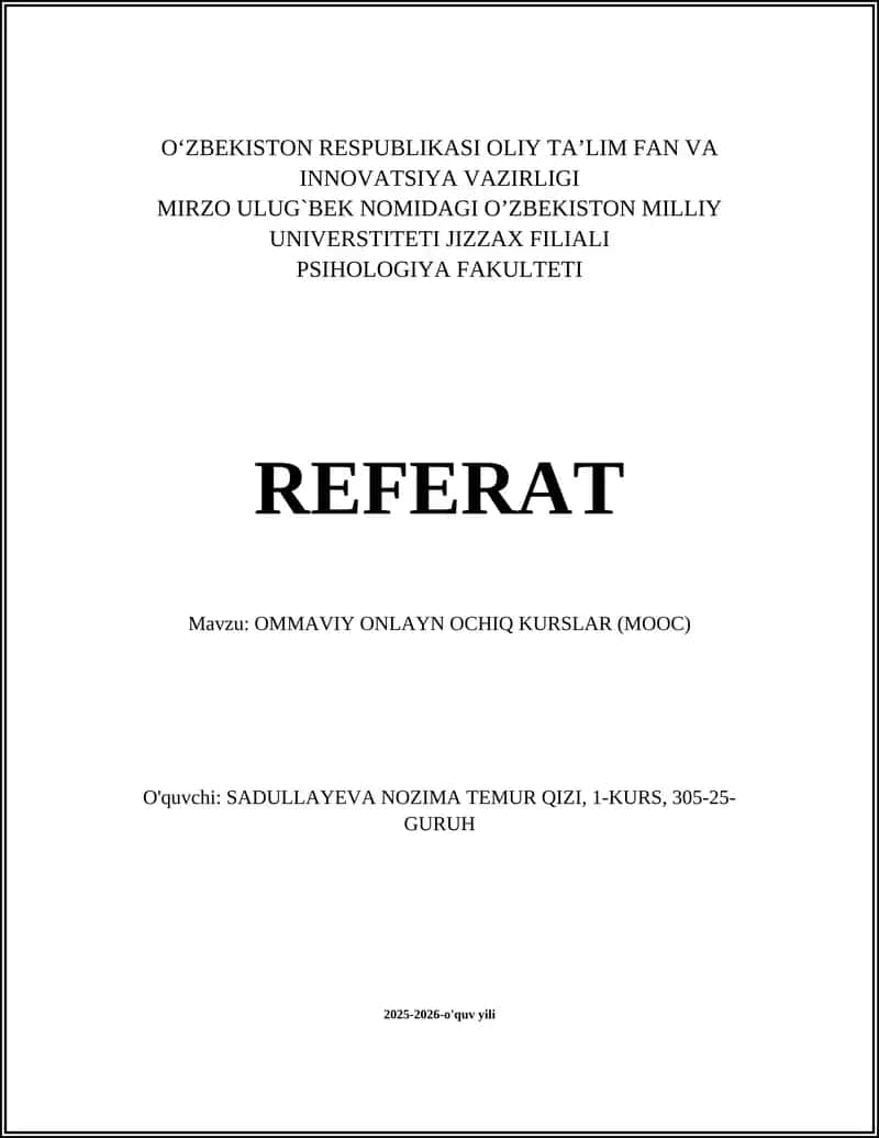 OMMAVIY ONLAYN OCHIQ KURSLAR (MOOC) 1