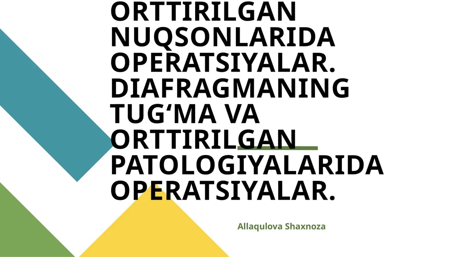 KO‘KRAK DEVORI TUGʻMA VA ORTTIRILGAN NUQSONLARIDA OPERATSIYALAR. DIAFRAGMANING TUGʻMA VA ORTTIRILGAN PATOLOGIYALARIDA OPERATSIYALAR 1