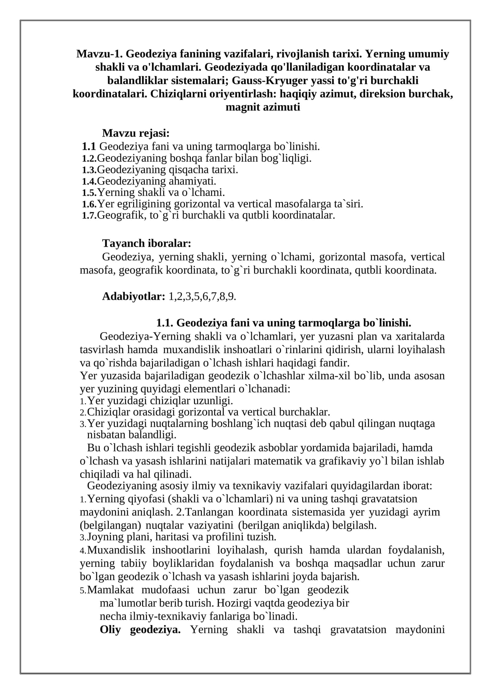 Geodeziya fanining vazifalari 1