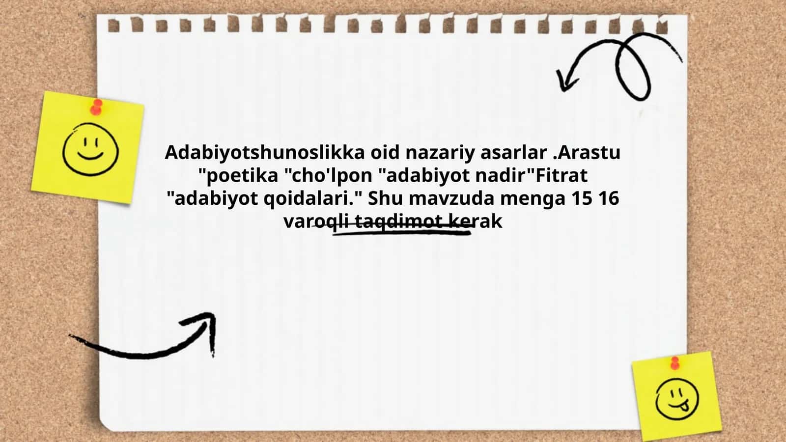 Adabiyotshunoslikka oid nazariy asarlar.Arastu "poetika "cho'lpon "adabiyot nadir"Fitrat "adabiyot qoidalari." 1