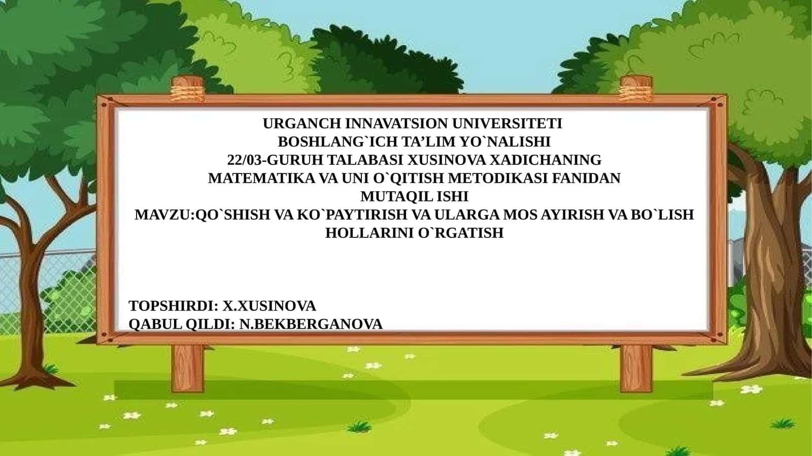 Qo'shish va Ko'paytirish va Ularga Mos Ayirish va Bo'lish O'rgatish 1
