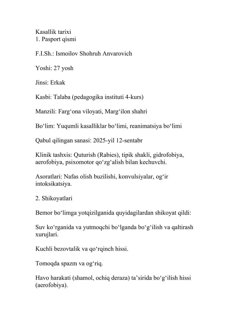 Quturish kasallik tarixi 1