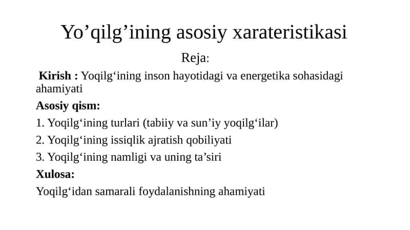 Yo’qilg’ining asosiy xarateristikasi 1