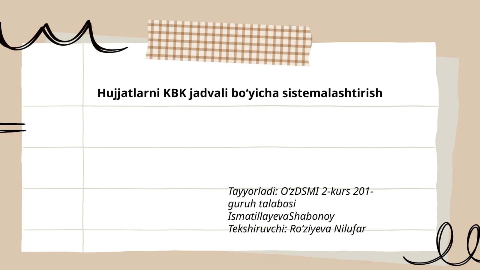 Hujjatlarni KBK jadvali boʻyicha sistemalashtirish 1