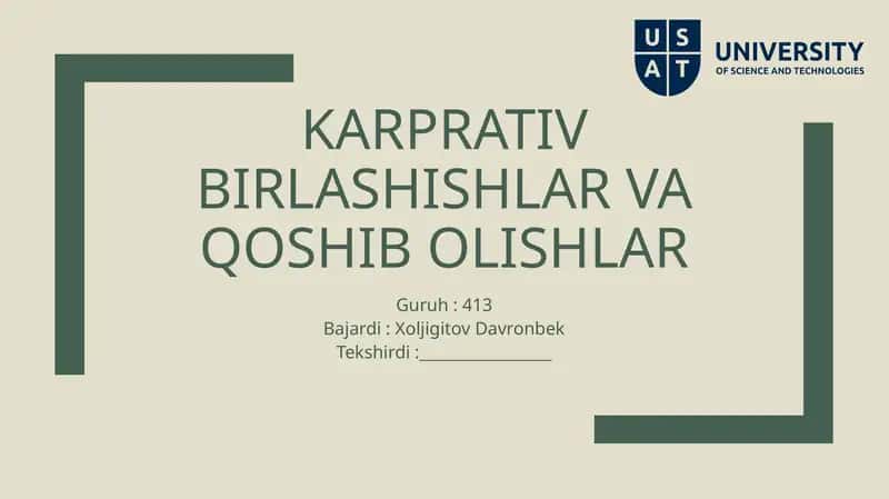 Korporativ birlashishlar va qo'shibolishlar 1