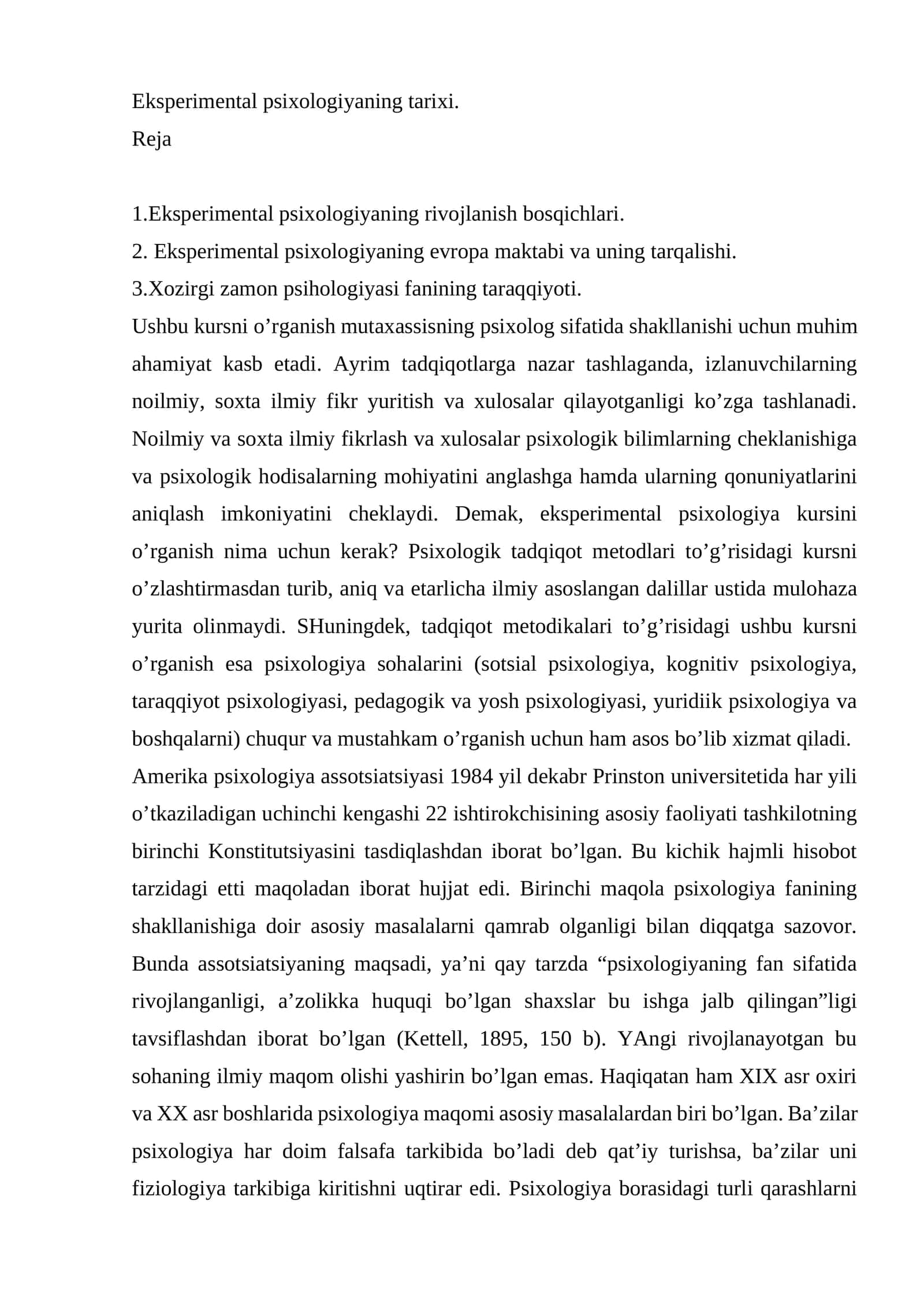 Eksperimental psixologiyaning tarixi 1