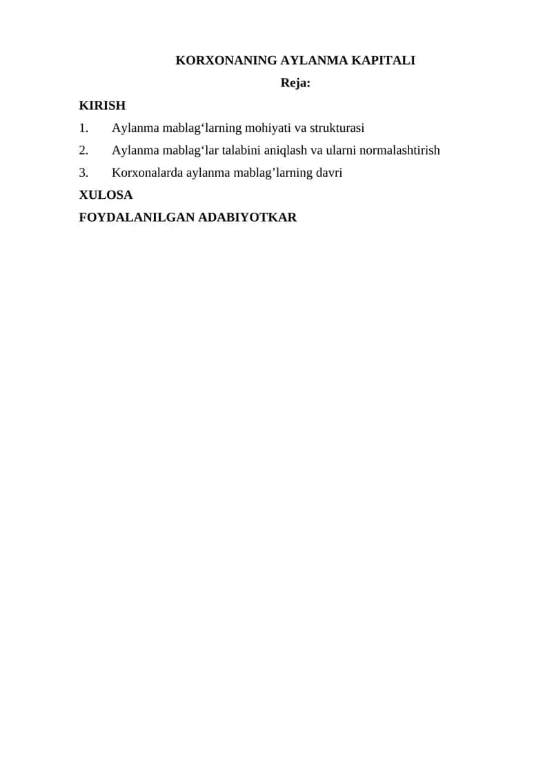 Korxonaning aylanma kapitali 1