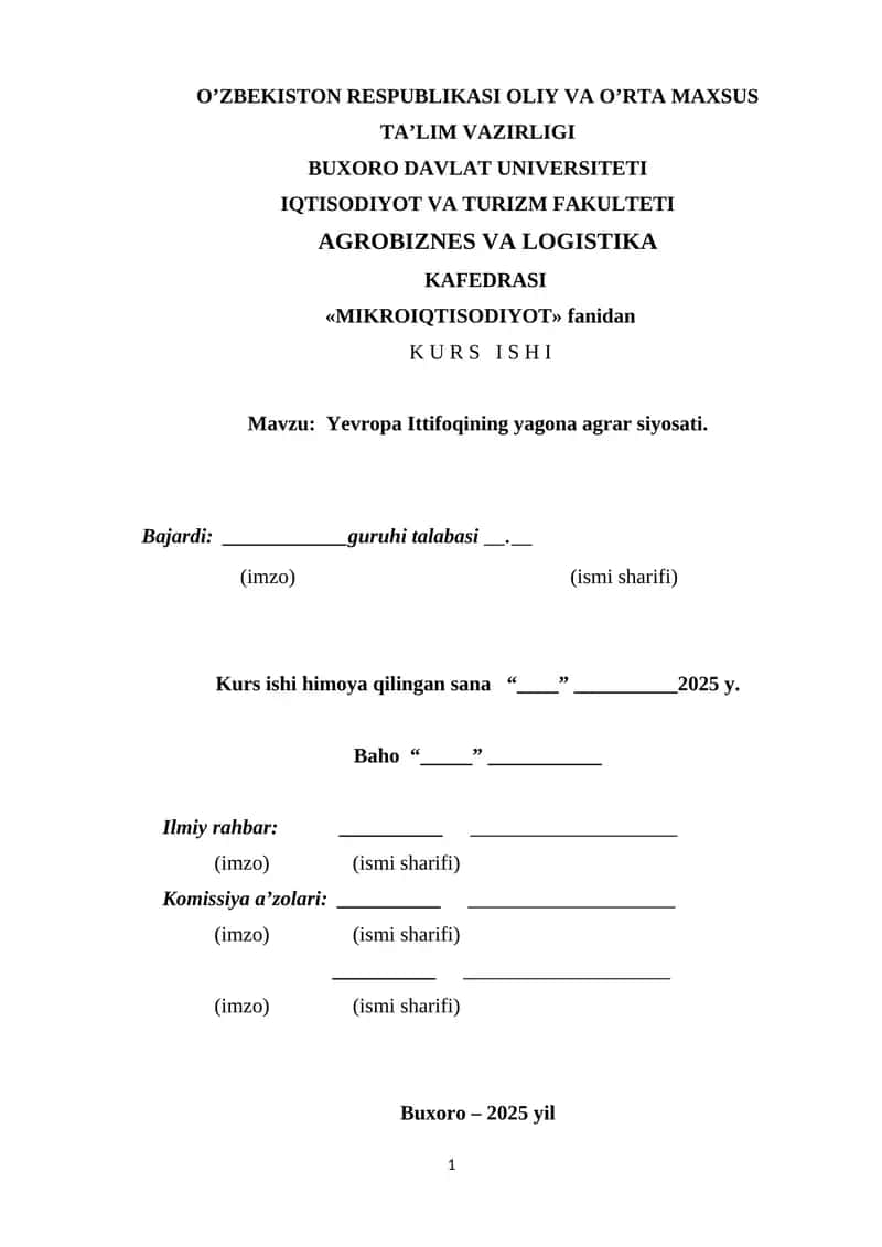 Mikroiqtisodiyot Kurs Ishi 1