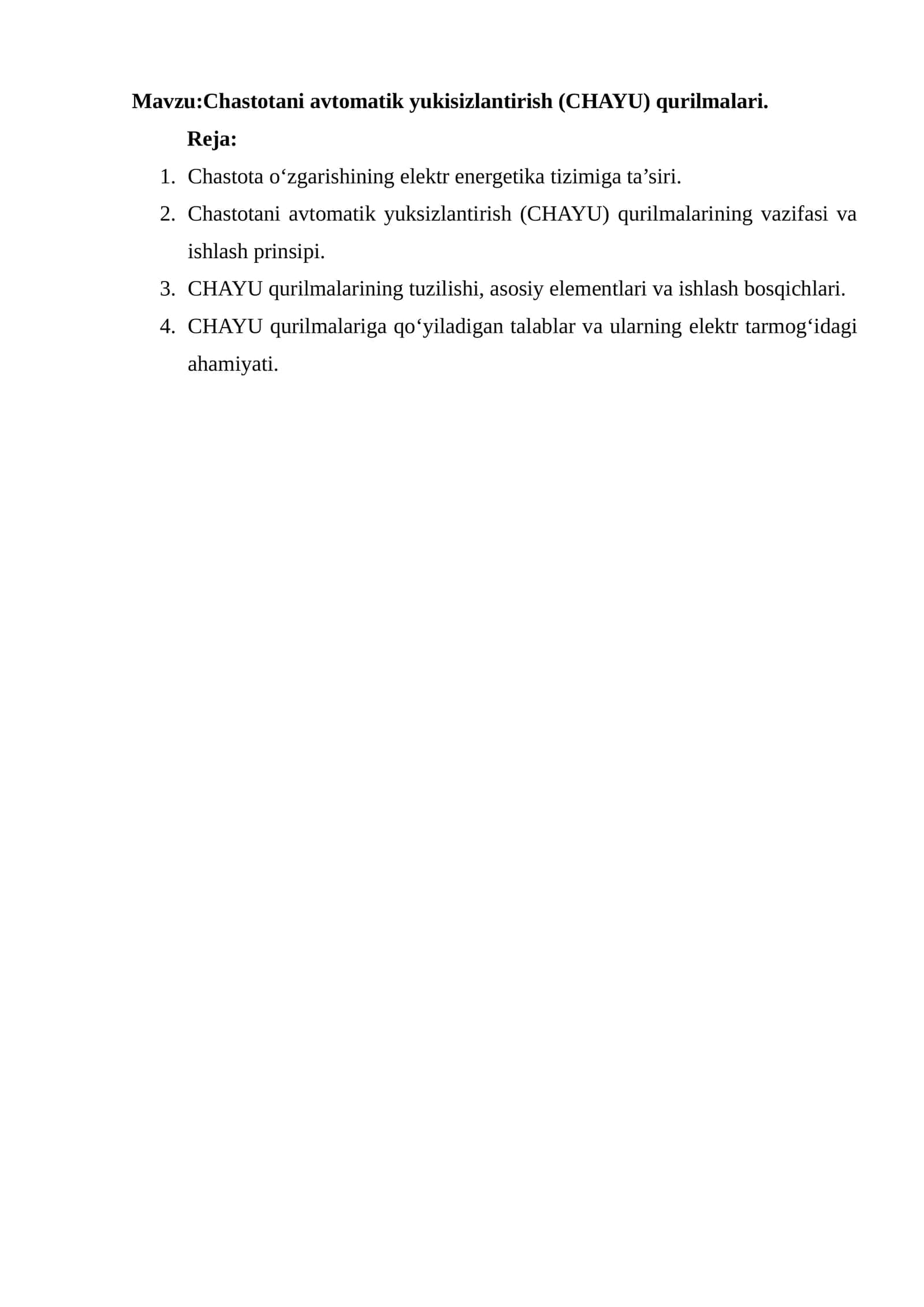 Chastotani avtomatik yukisizlantirish (CHAYU) qurilmalari 1