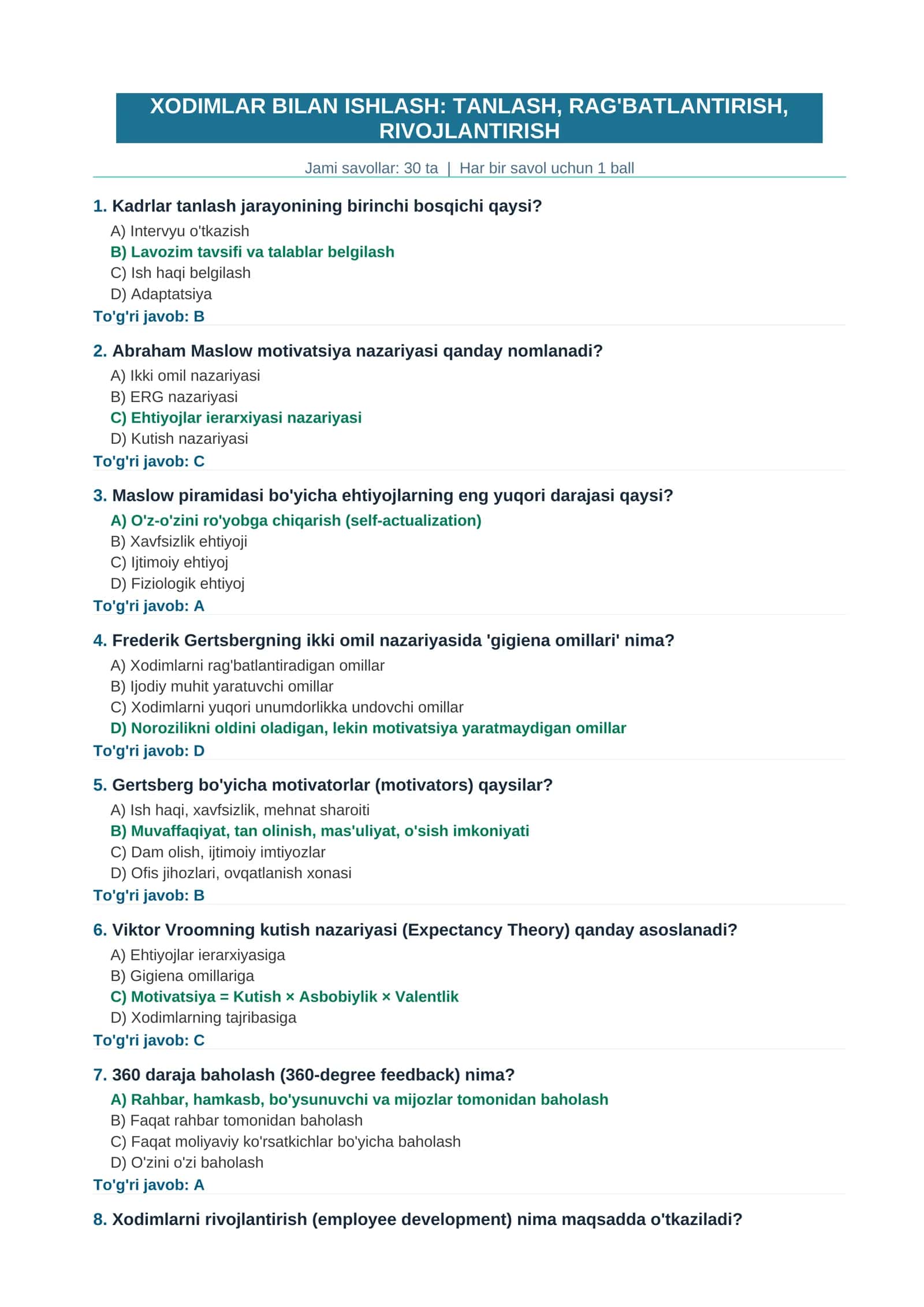 XODIMLAR BILAN ISHLASH: TANLASH, RAG'BATLANTIRISH, RIVOJLANTIRISH 1