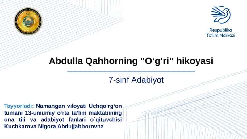 "O‘g‘ri”hikoyasi" by Abdulla Qahhor 1