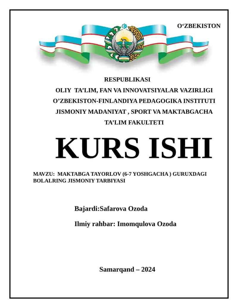 MAKTABGA TAYORLOV (6-7 YOSHGACHA) GURUXDAGI BOLALRING JISMONIY TARBIYASI 1