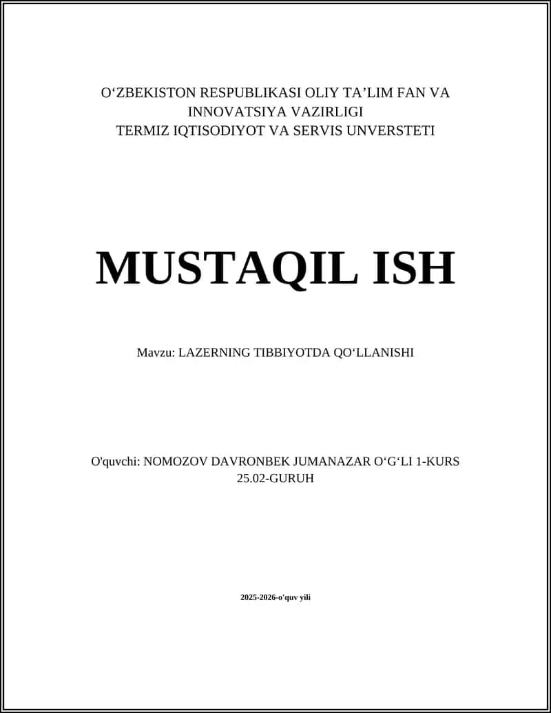 LAZERNING TIBBIYOTDA QOʻLLANISHI 1