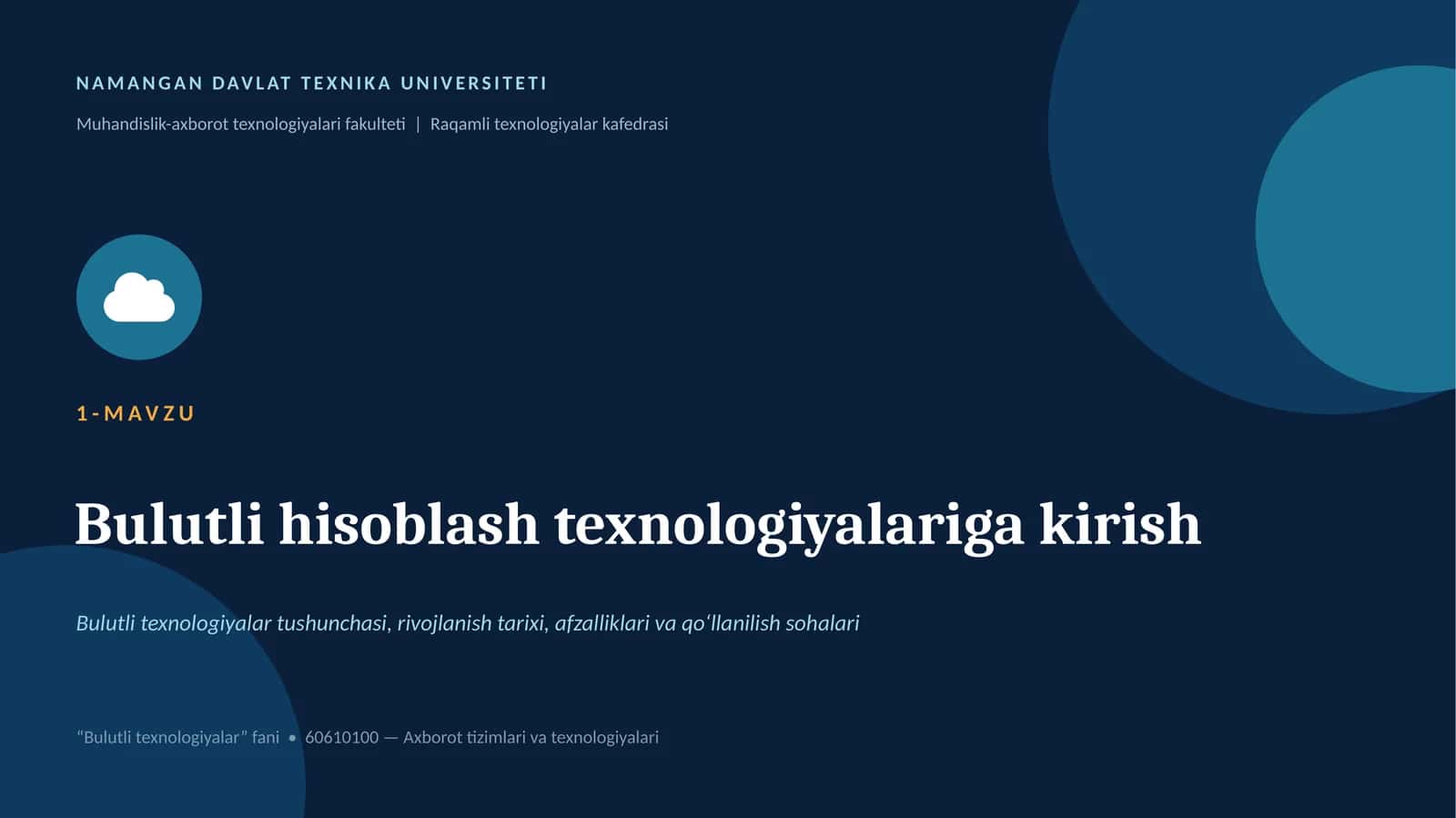 Bulutli hisoblash texnologiyalariga kirish 1
