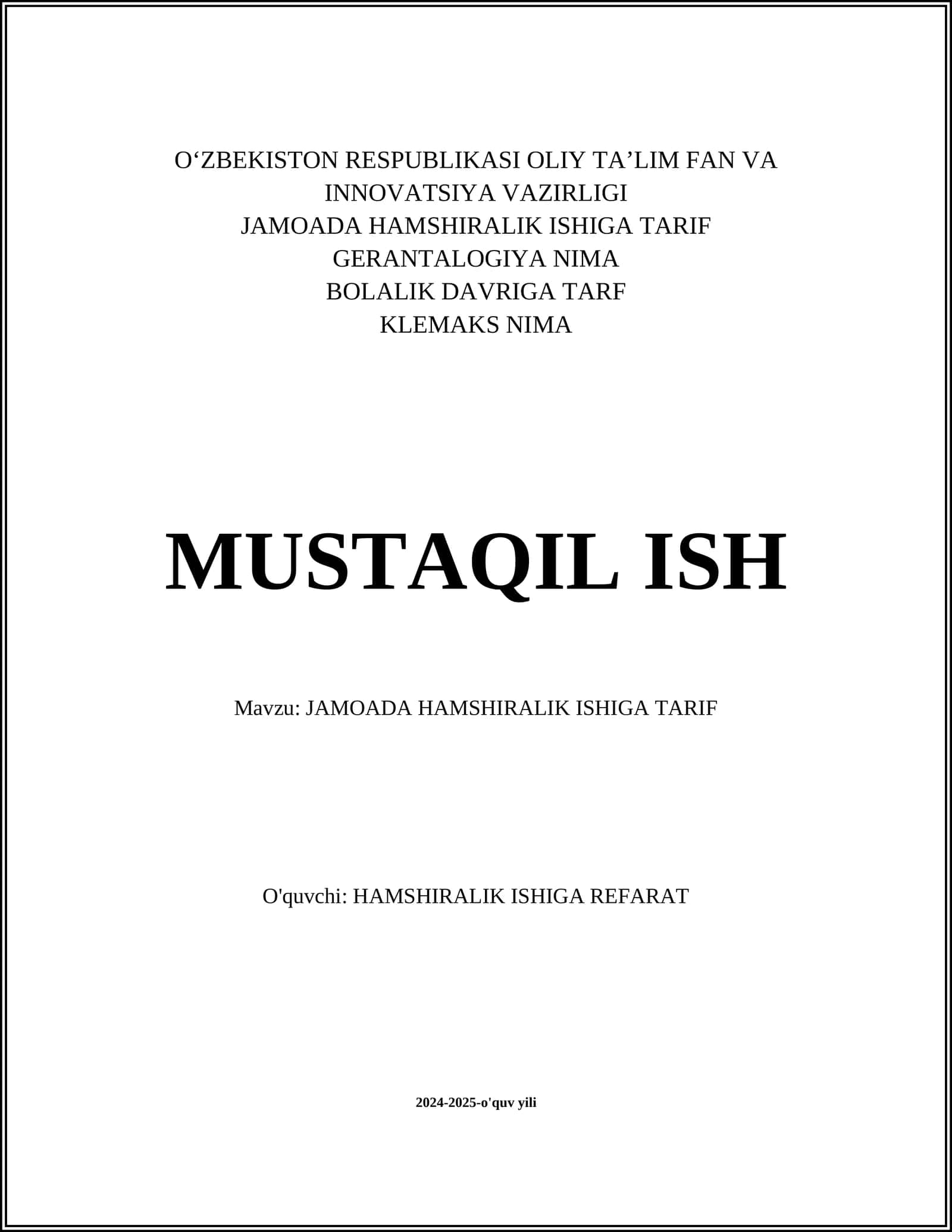 JAMOADA HAMSHIRALIK ISHIGA TARIF 1