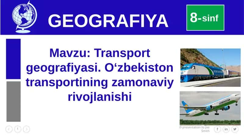 Transportgeografiyasi.O‘zbekistontransportiningzamonaviyrivojlanishi 1