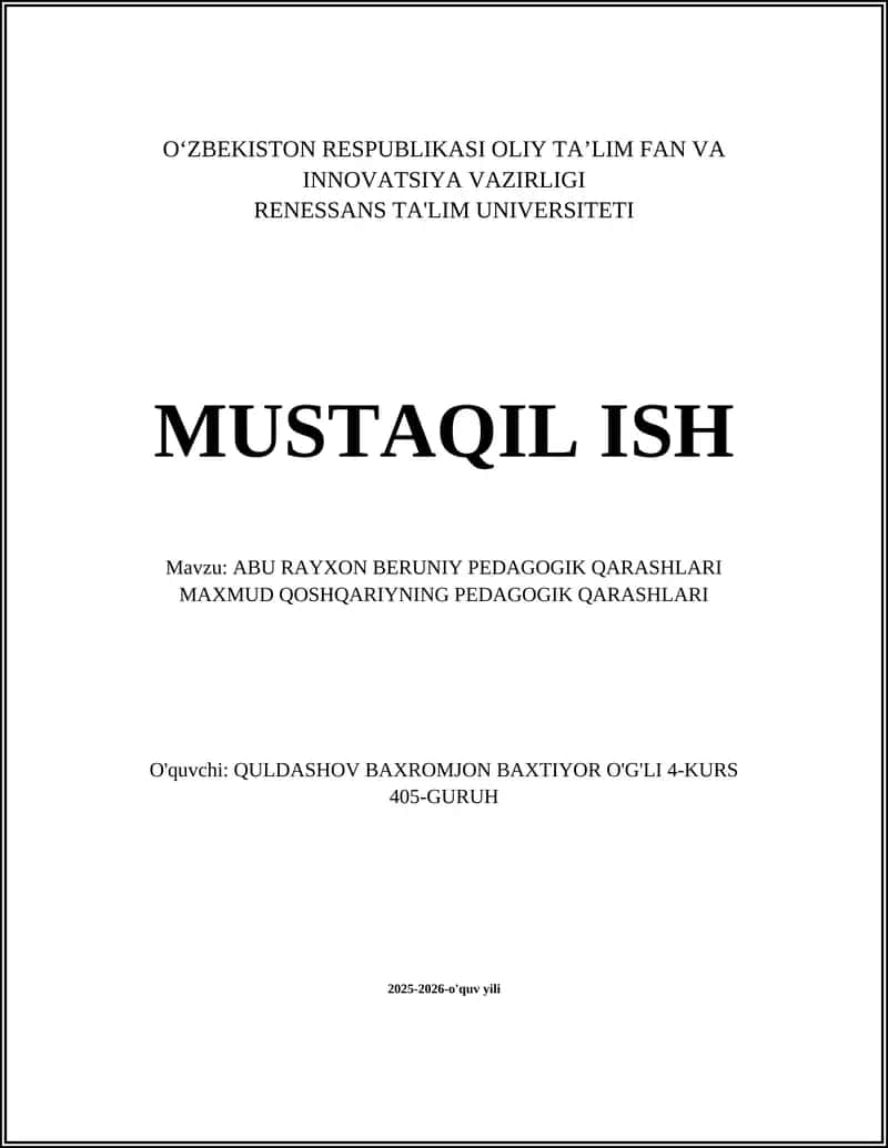 ABU RAYXON BERUNIY PEDAGOGIK QARASHLARI 1