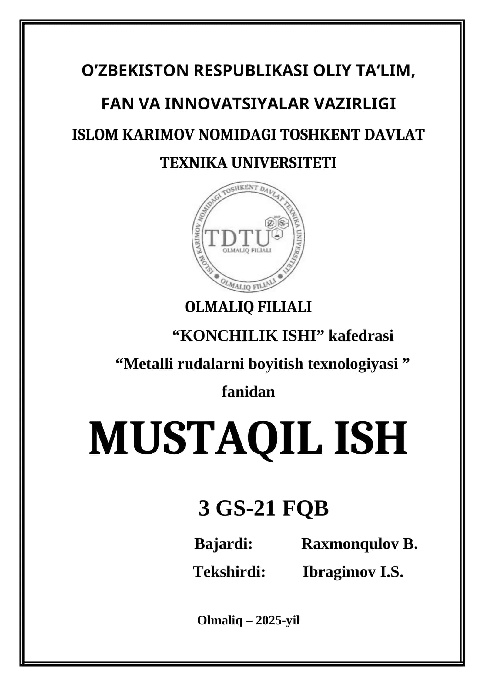 Metalli rudalarni boyitish texnologiyasi 1