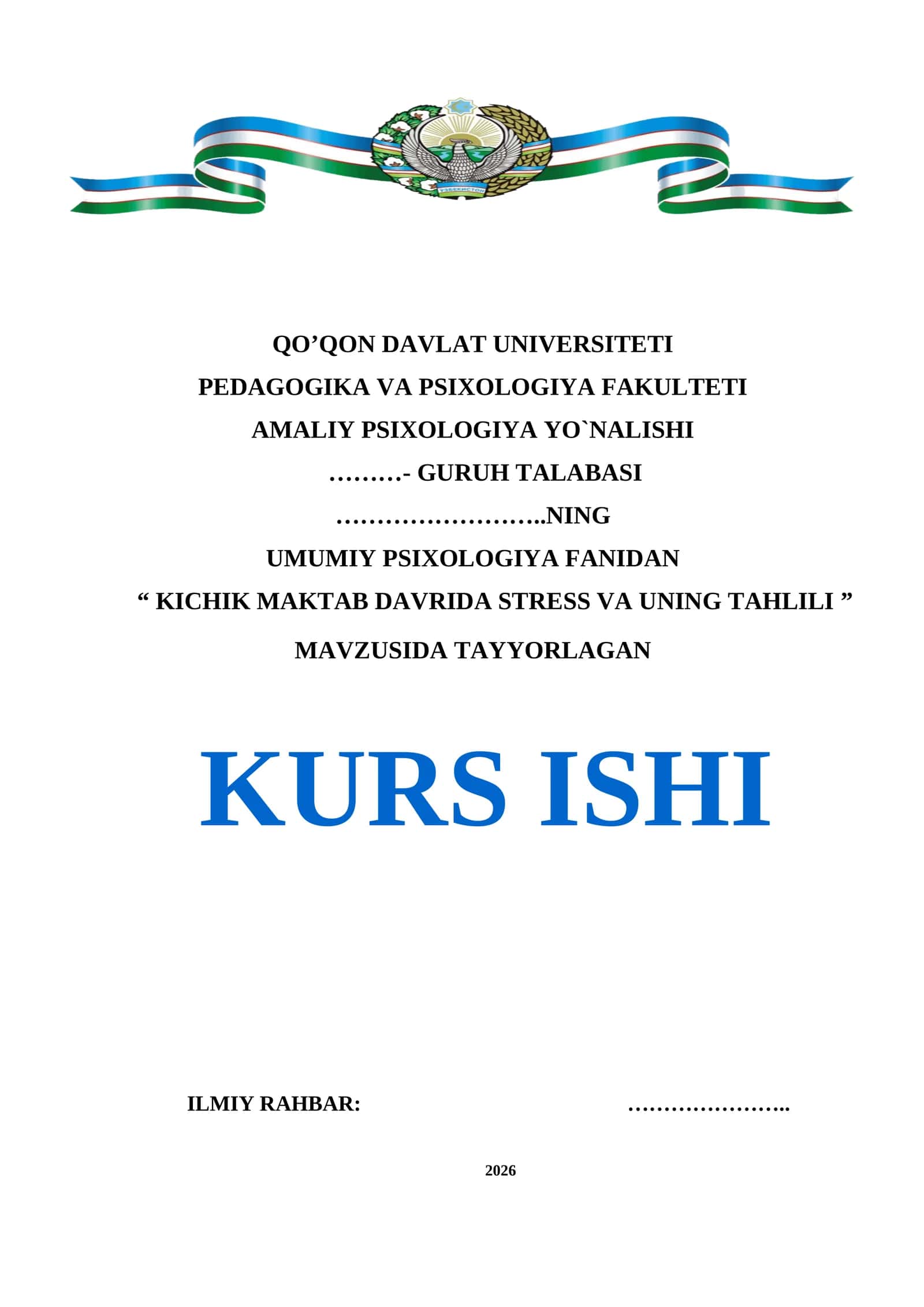 KICHIK MAKTAB DAVRIDA STRESS VA UNING TAHLILI 1