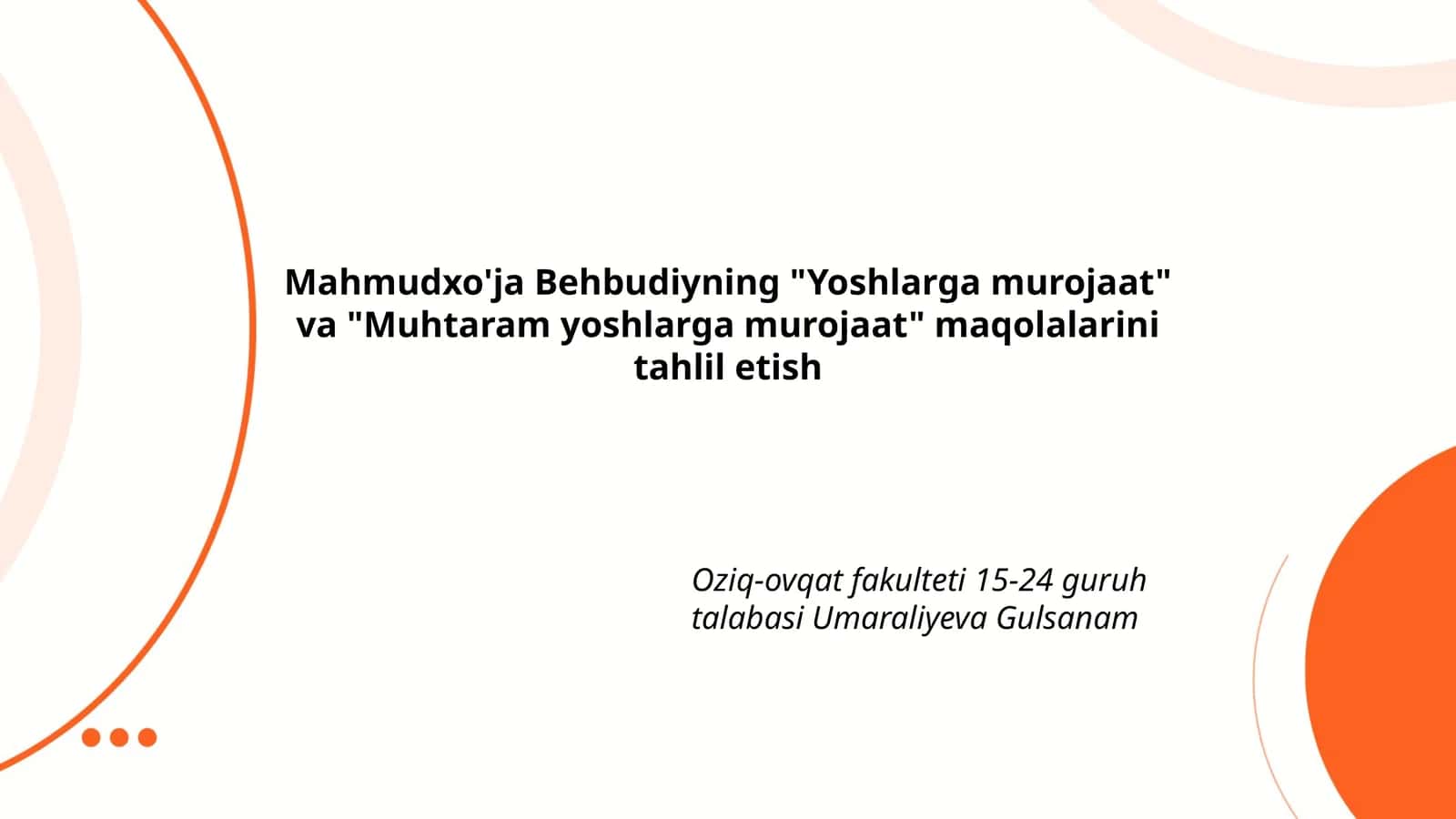Mahmudxo'ja Behbudiyning "Yoshlarga murojaat" va "Muhtaram yoshlarga murojaat" maqolalarini tahlil etish 1