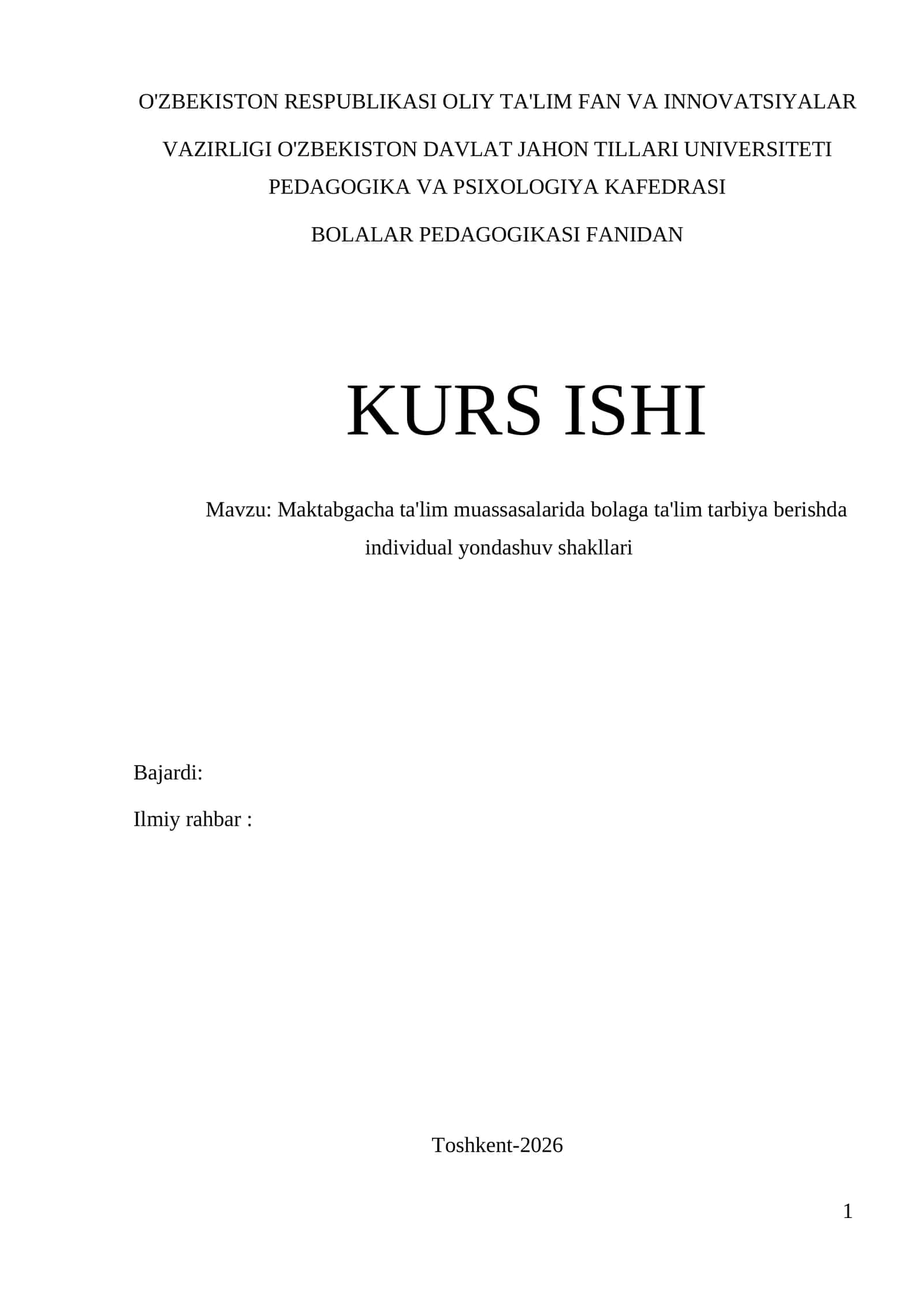 Bolalar Pedagogikasi Fanidan Kurs Ishi 1