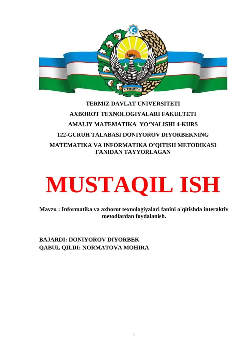 Informatika va axborot texnologiyalari fanini o'qitishda interaktiv metodlardan foydalanish 1