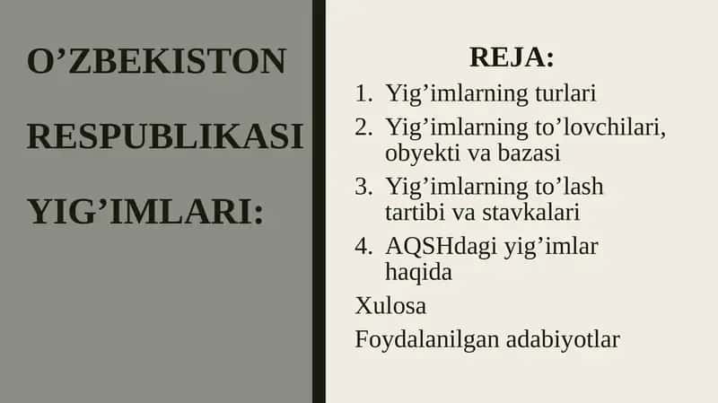 O'ZBEKISTON RESPUBLIKASI YIG'IMLARI 1