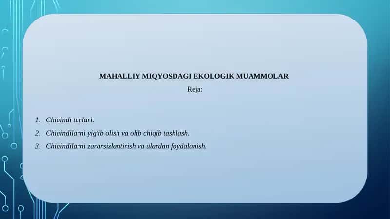 MAHALLIY MIQYOSDAGI EKOLOGIK MUAMMOLAR 1