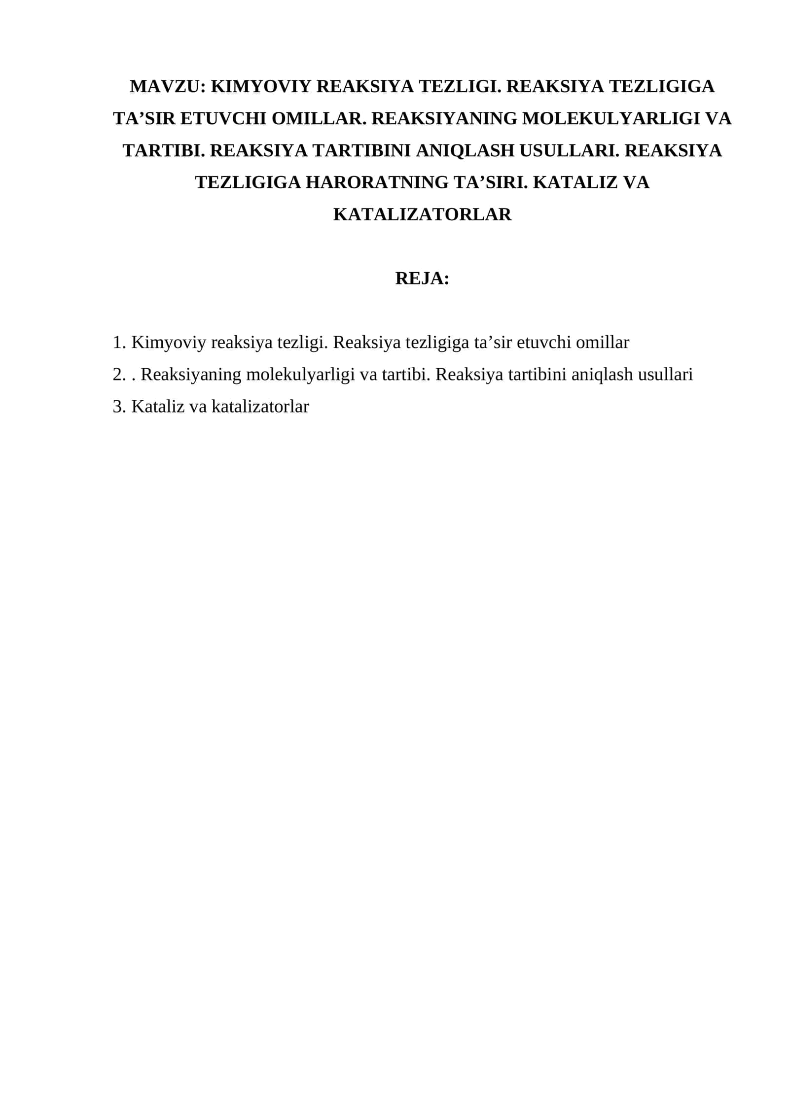 Kimyoviy Reaksiya Tezligi 1