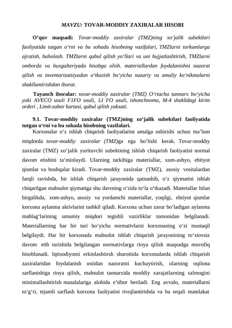 Tovаr-moddiy zаxirаlаr HISOBI 1