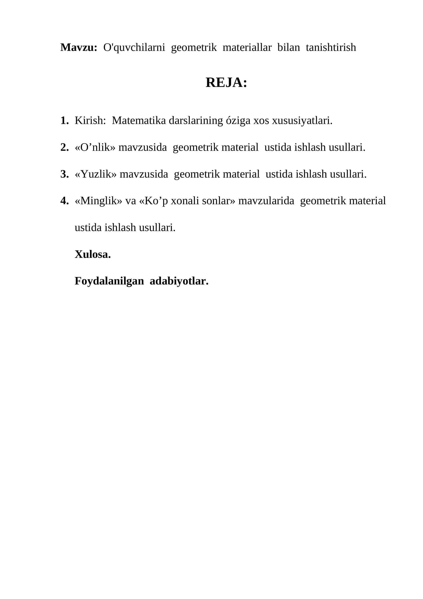 O'quvchilarni geometrik materiallar bilan tanishtirish 1