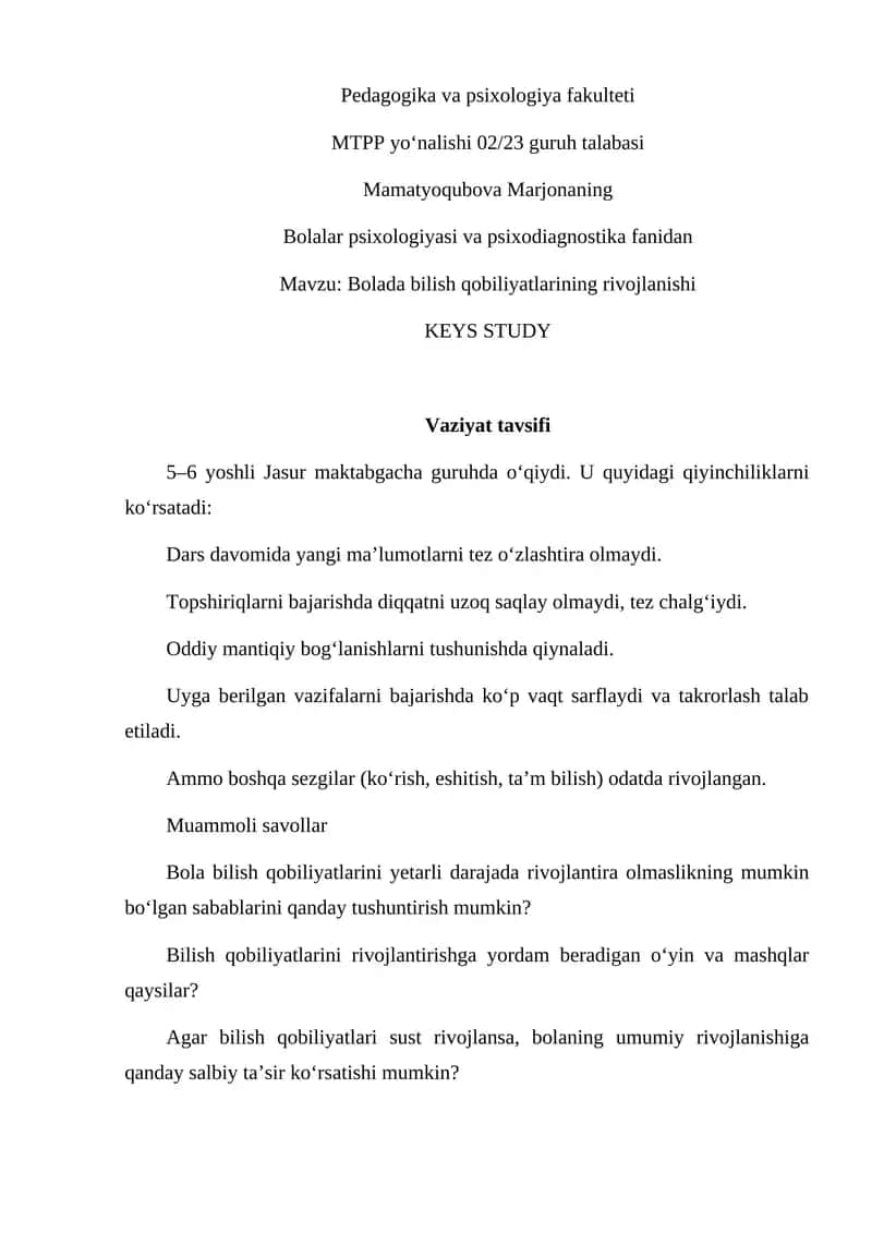 Bolada bilish qobiliyatlarining rivojlanishi 1