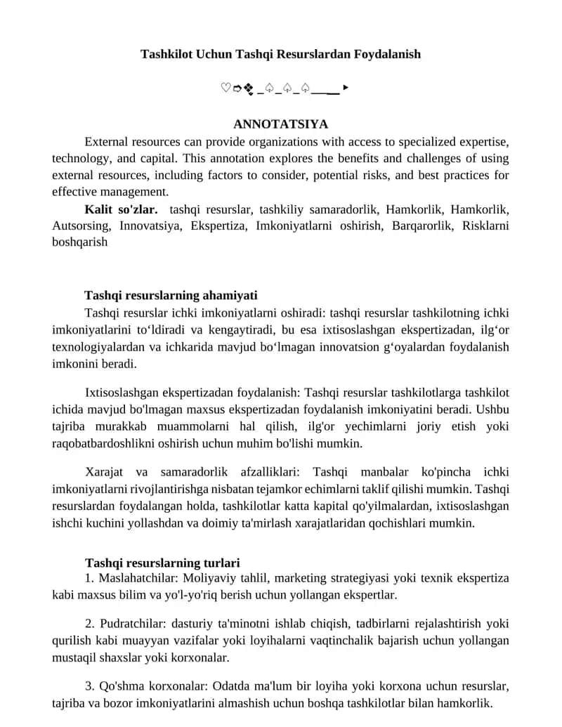 Tashkilot Uchun Tashqi Resurslardan Foydalanish 1