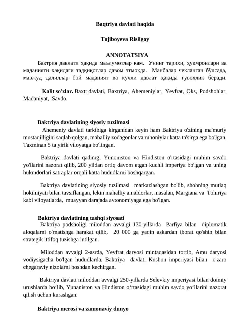 Baktriya davlati haqida 1