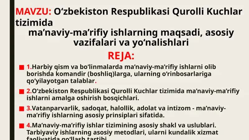 O‘zbekiston Respublikasi Qurolli Kuchlar tizimi 1